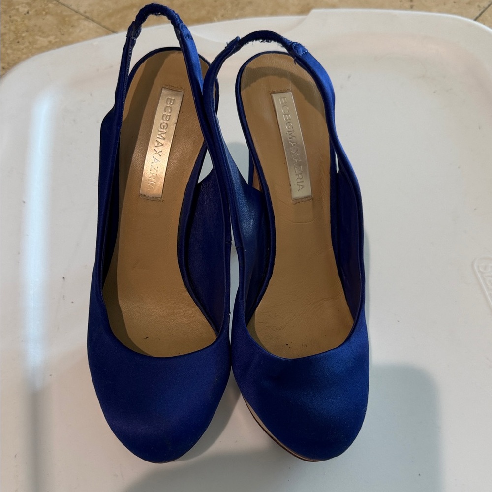 BCBGMaxAzria Cobalt Blue Satin Slingback Pumps